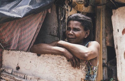 woman in shack