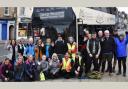 All aboard! Walkers prepare to board the bus in Selkirk's Market Place on Sunday morning. Photo: John Smail