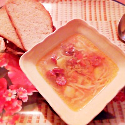 Суп вермишелевый с охотничьими колбасками - рецепт с фото