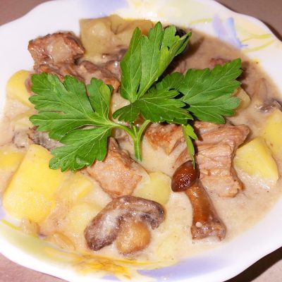 Жаркое из говядины с грибами в сметанном соусе - рецепт с фото