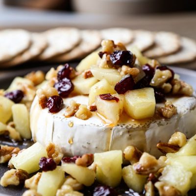 Запеченный сыр Бри с клюквой, орехами и яблоком - рецепт с фото