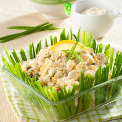 Весенний простой салат с курицей и грибами - рецепт с фото