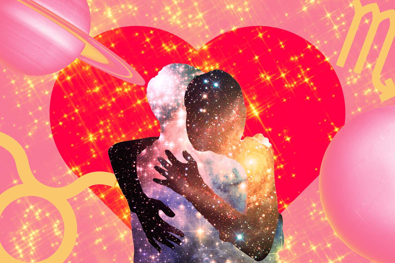 2022 Horoscopes Sex & Love , The shape of a couple hugging with stars.