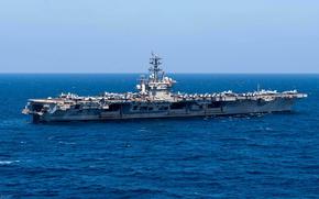 The aircraft carrier USS Dwight D. Eisenhower sails in the Gulf of Aden, Dec.18, 2023. Ike arrived in the eastern Mediterranean Sea on April 26, 2024, leaving the Middle East after five months in the region. 