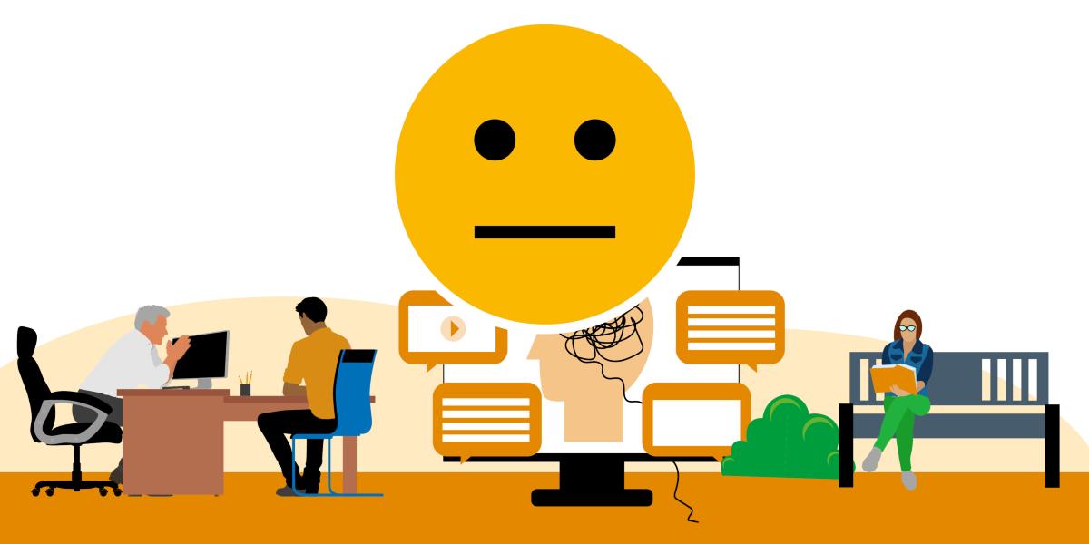 Image of worried face with icons of talking and group therapy support
