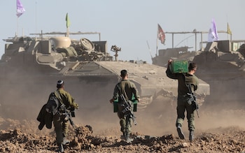 Israeli soldiers at the border with the Gaza Strip