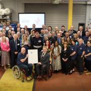 Lynne Chown SBMC, Scottish Veterans Commissioner Lieutenant (Retired) Suzie Hamilton, Robert Lappin SBMC Assistant Director (slightly behind), Steve Rowbotham Chairman Royal British Legion Industries, Lisa Farmer Chief Executive Royal British Legion