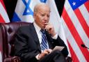 Protestors gathered outside the annual event to condemn Joe Biden's support of Israel's military campaign