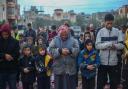 Palestinians praying during Eid al-Fitr at a refugee camp in Rafah