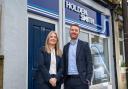 Jess McKenzie and David Bancroft outside Holden Smith's new Queensbury office