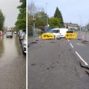 Low Lane, in Horsforth was covered in floodwater and has left behind a fractured road