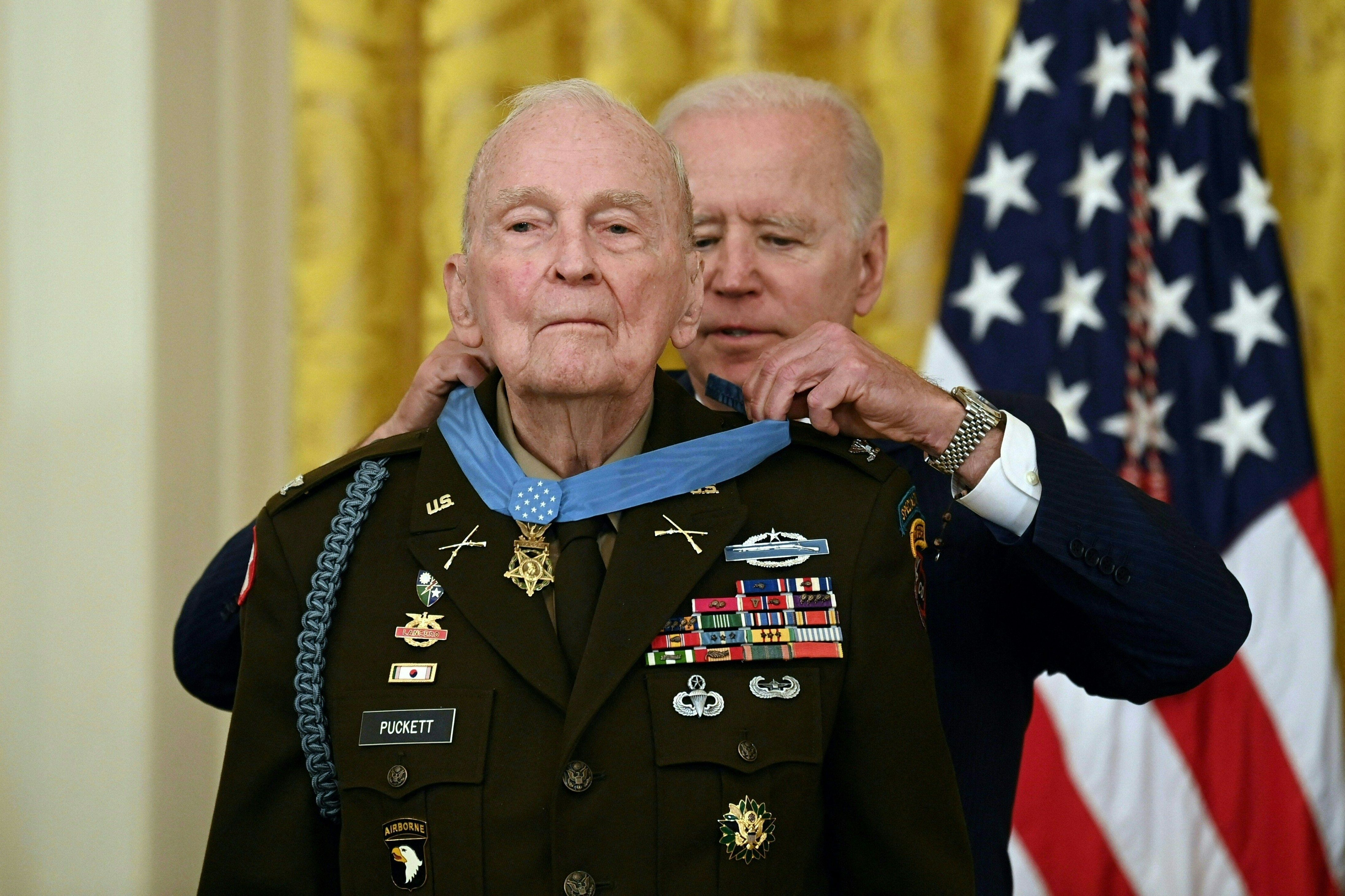 Puckett received his Medal of Honour from President Biden in 2021