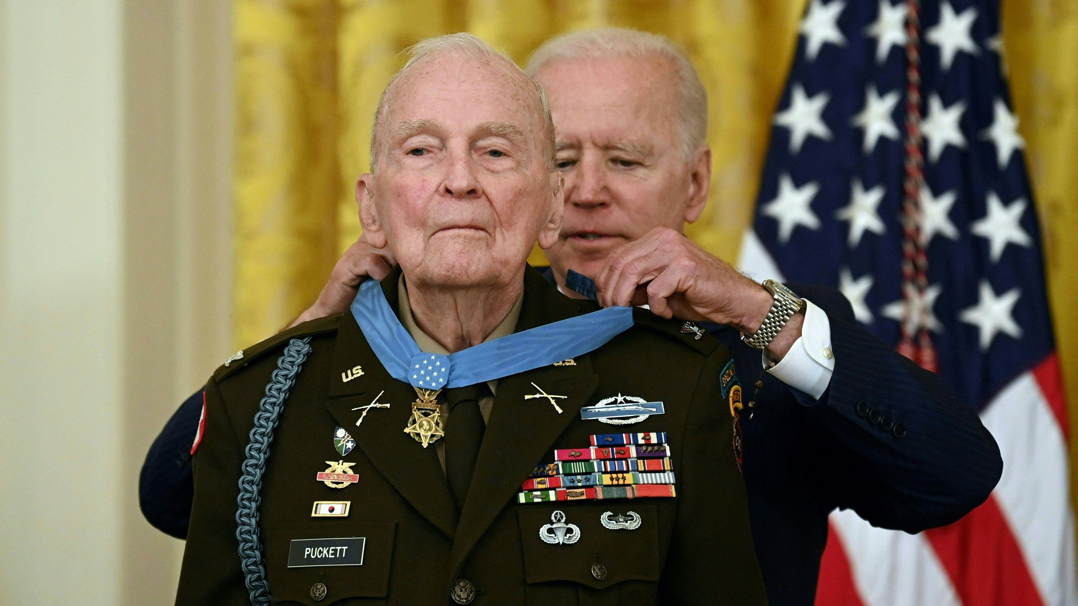 Puckett received his Medal of Honour from President Biden in 2021