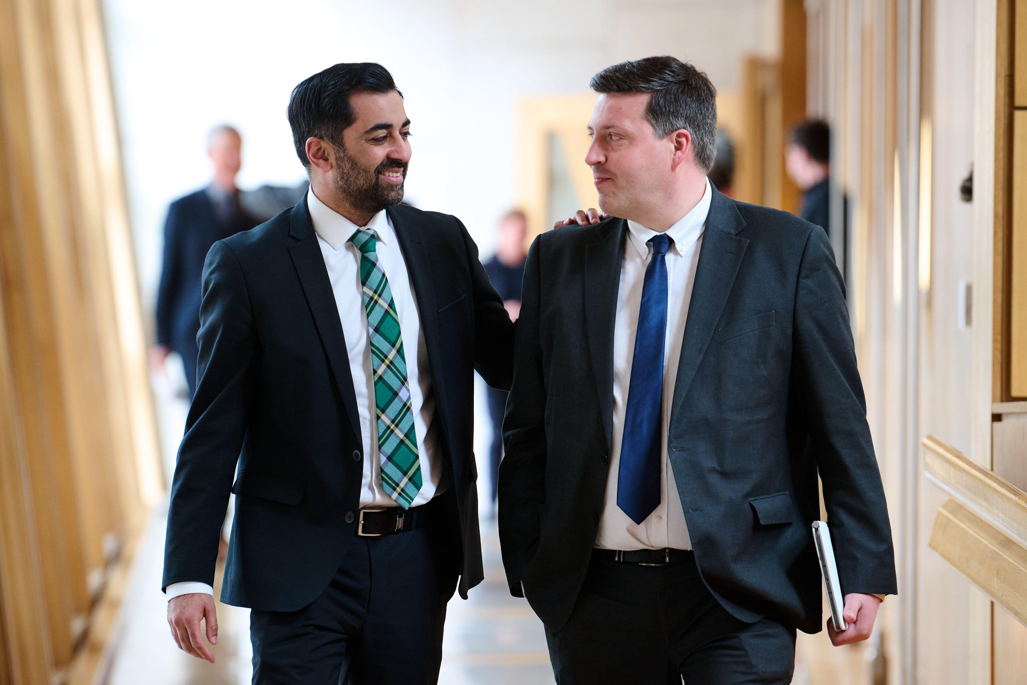 Humza Yousaf with Jamie Hepburn, the minister for independence, at Holyrood where he enjoyed a warm reception and a standing ovation