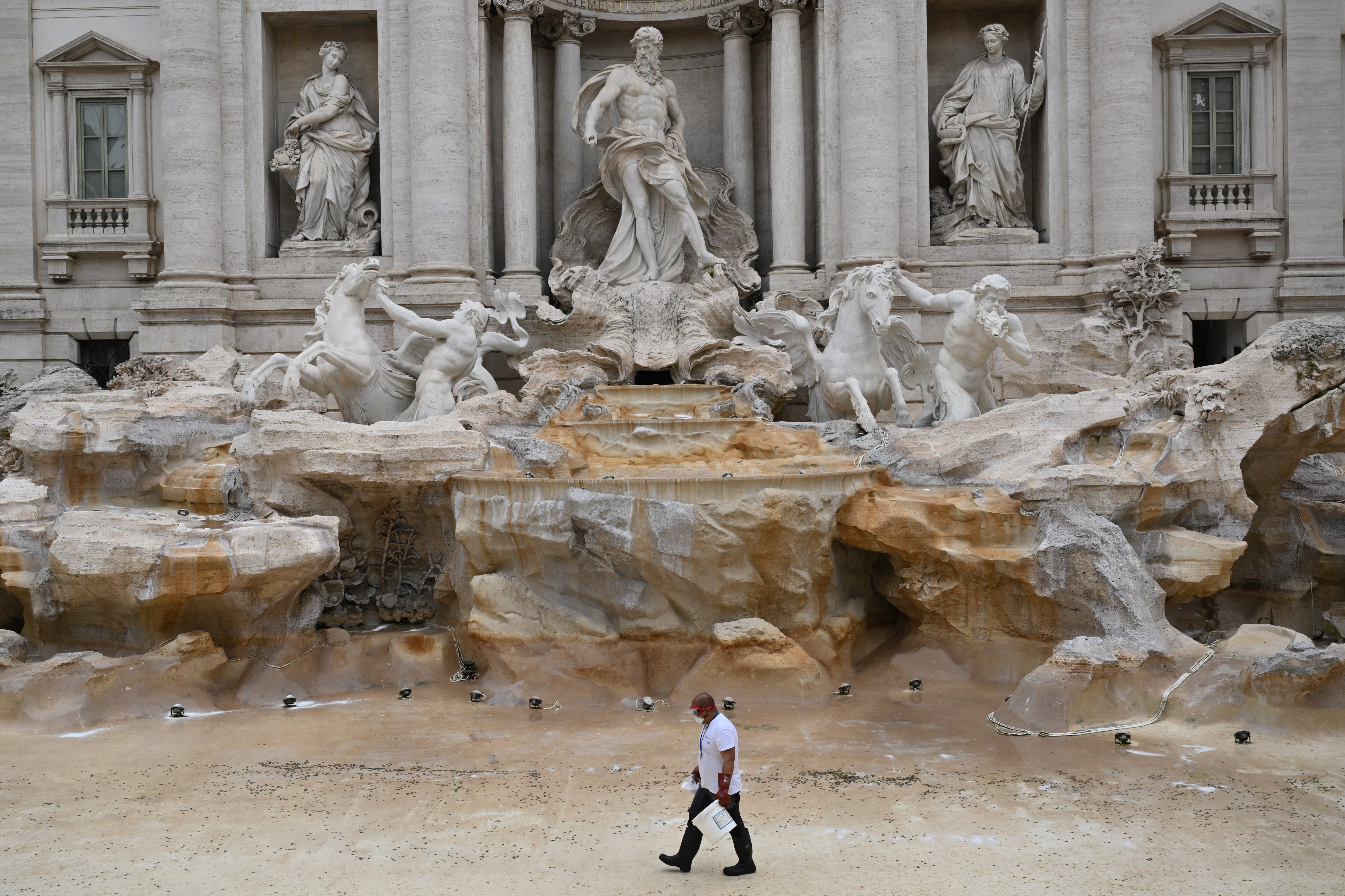 The Trevi Fountain in Rome is drained for cleaning twice a month. Coins thrown into the fountain by tourists are collected twice a week — with an estimated €1 million ending up in its waters each year