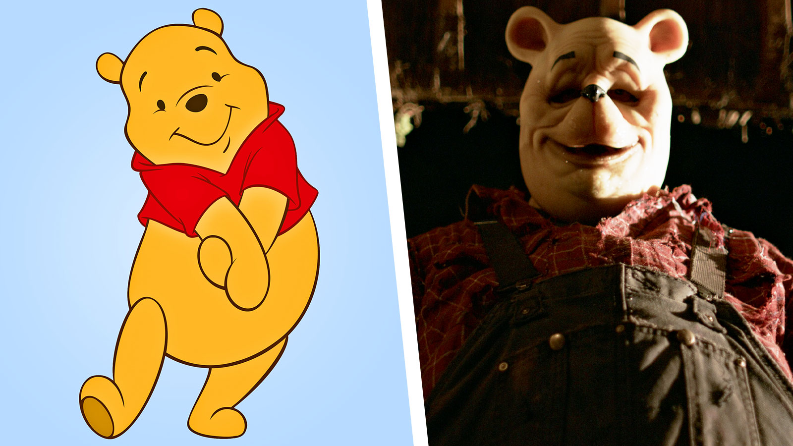 The Disney character, left, and the horror version in the new film Blood and Honey