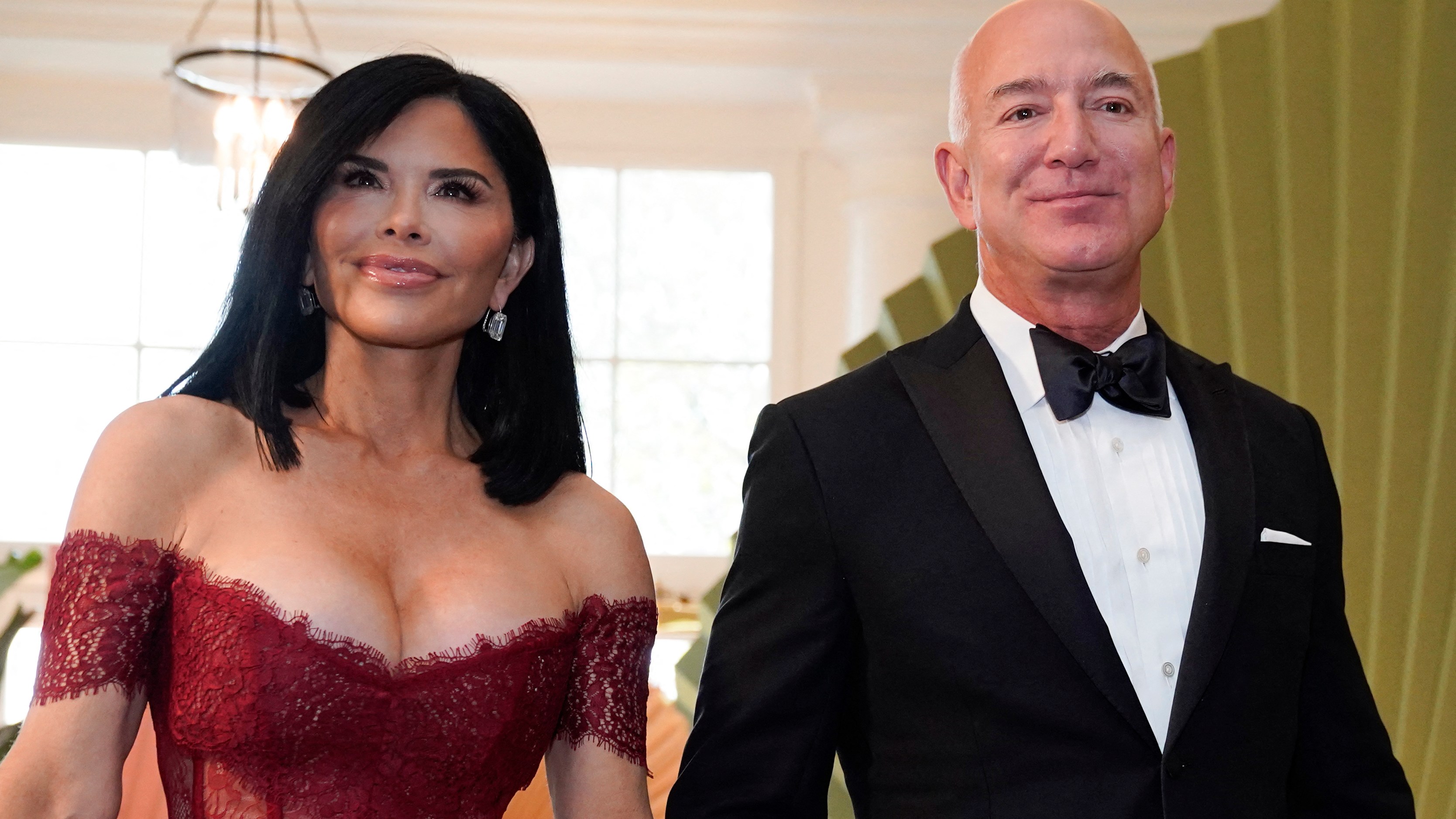 Executive chairman of Amazon Jeff Bezos with fiancée actress Lauren Sanchez
