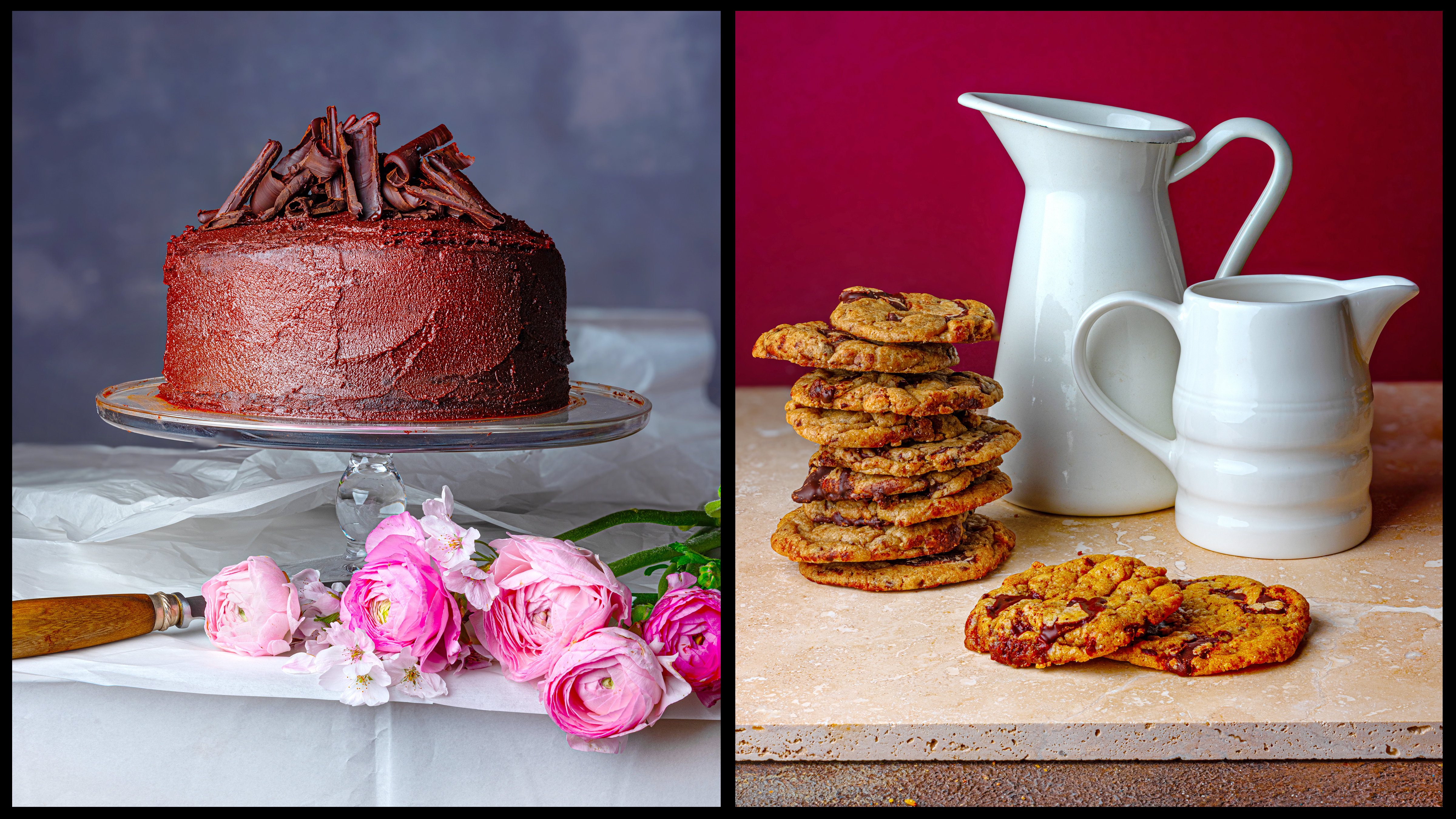 Prue Leith’s devil’s food cake and Rahul Mandal’s easiest chocolate chip cookies