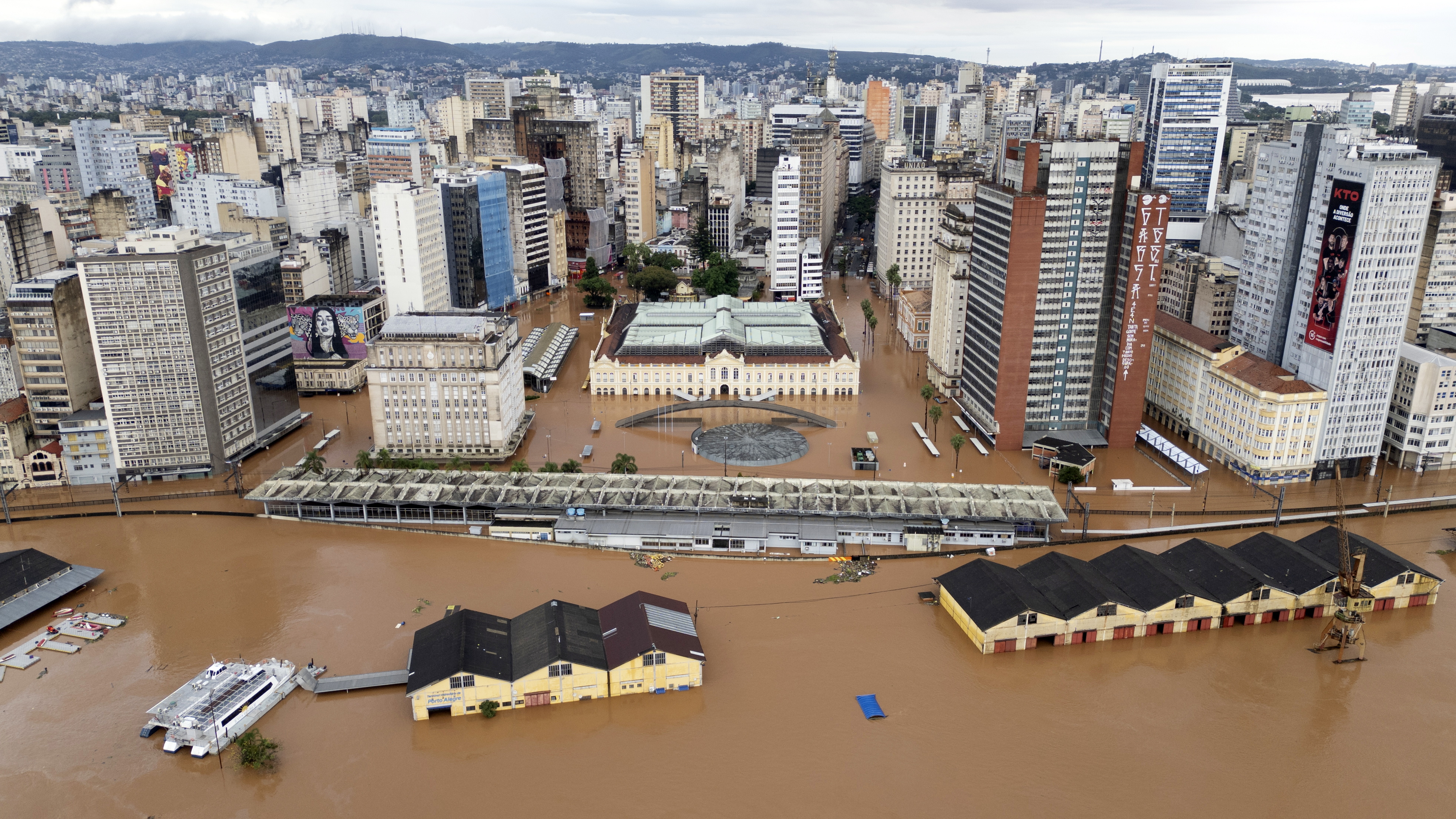 Drone photography shows the extent of the flooding at Lake Guaiba in the city of Porto Alegre in the state of Rio Grande do Sul