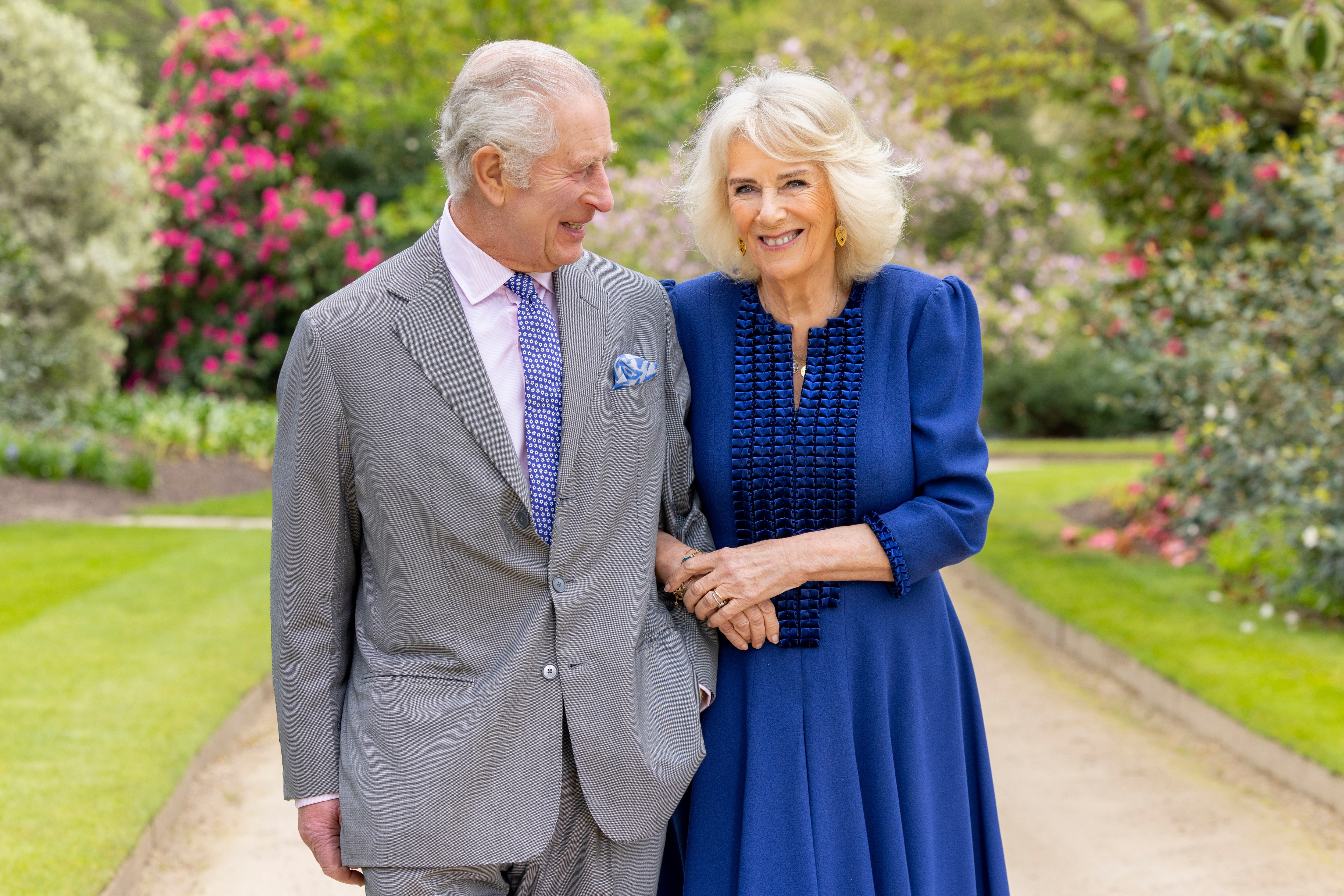 Buckingham Palace released this picture of the King and Queen, taken on April 10 in the palace gardens