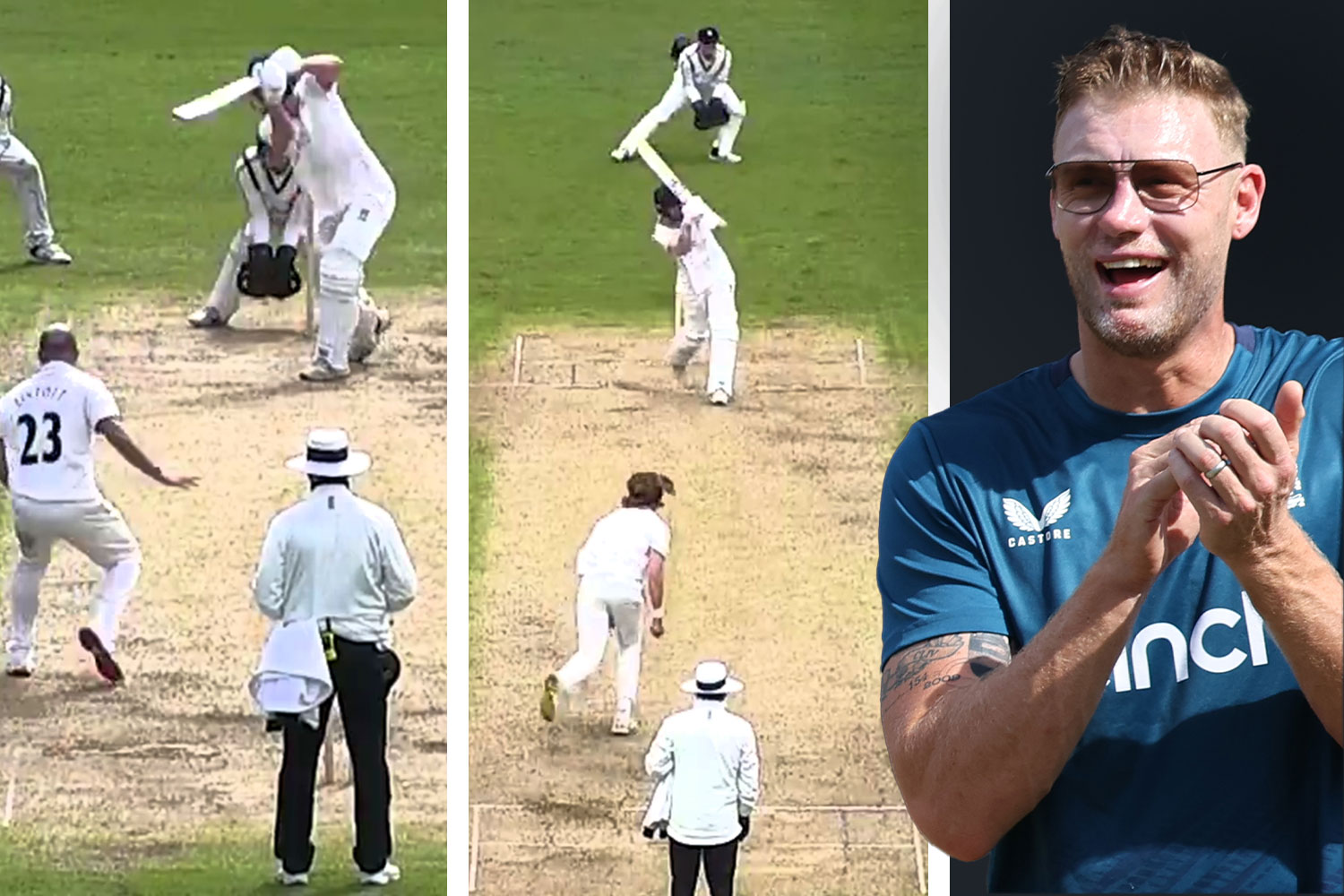 Watch: Rocky Flintoff smashes century with uncanny resemblance to dad