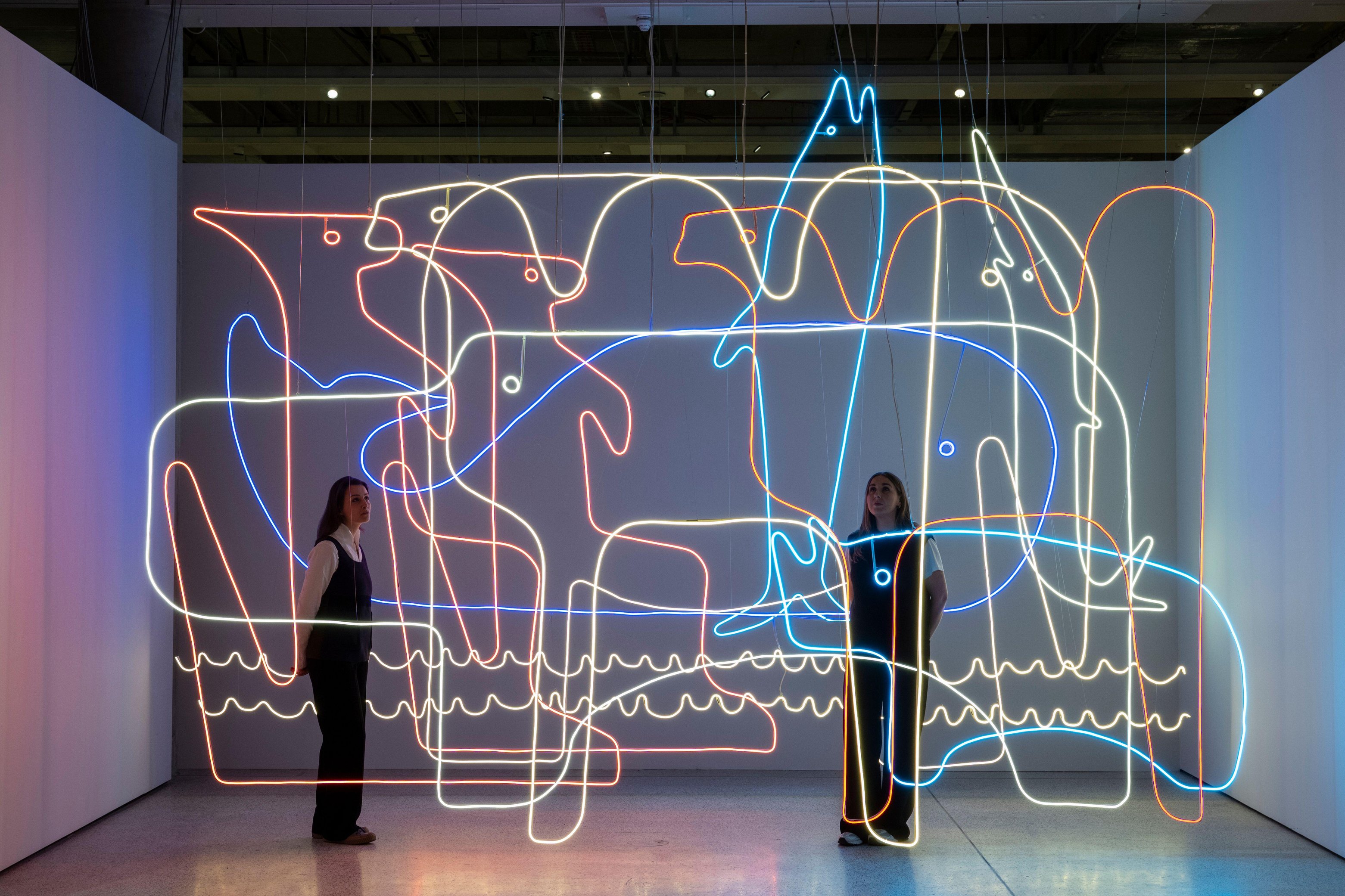 Lo Zoo by Nanda Vigo is an LED installation reinterpreting Enzo Mari’s 16 Animals and 16 Fish puzzles. It forms part of a Mari retrospective at the Design Museum, Kensington, until September 8. The artists and designer died of Covid in 2020, aged 88