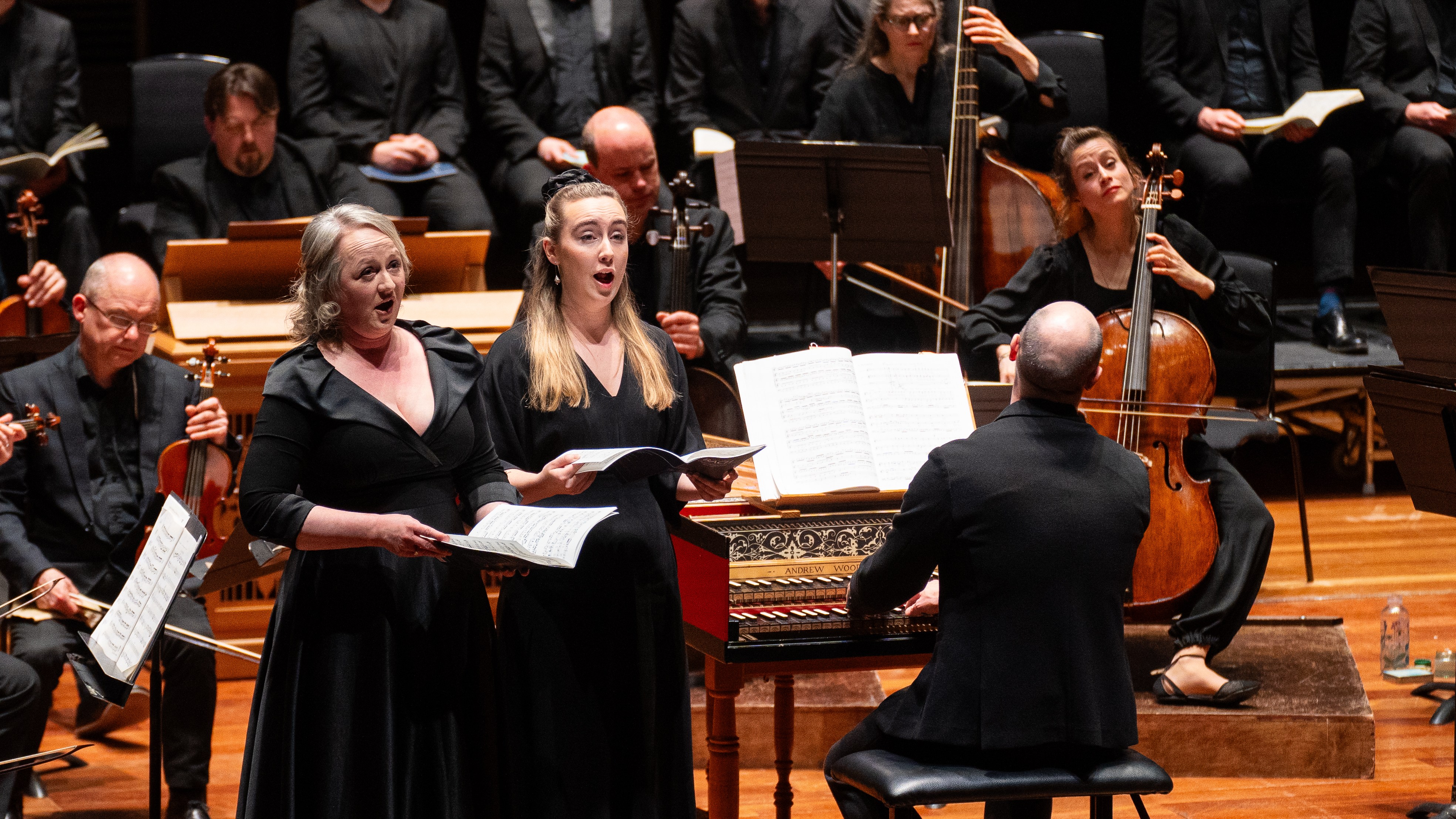 The soloists Mirriam Allan and Rebecca Leggett step out of the choir