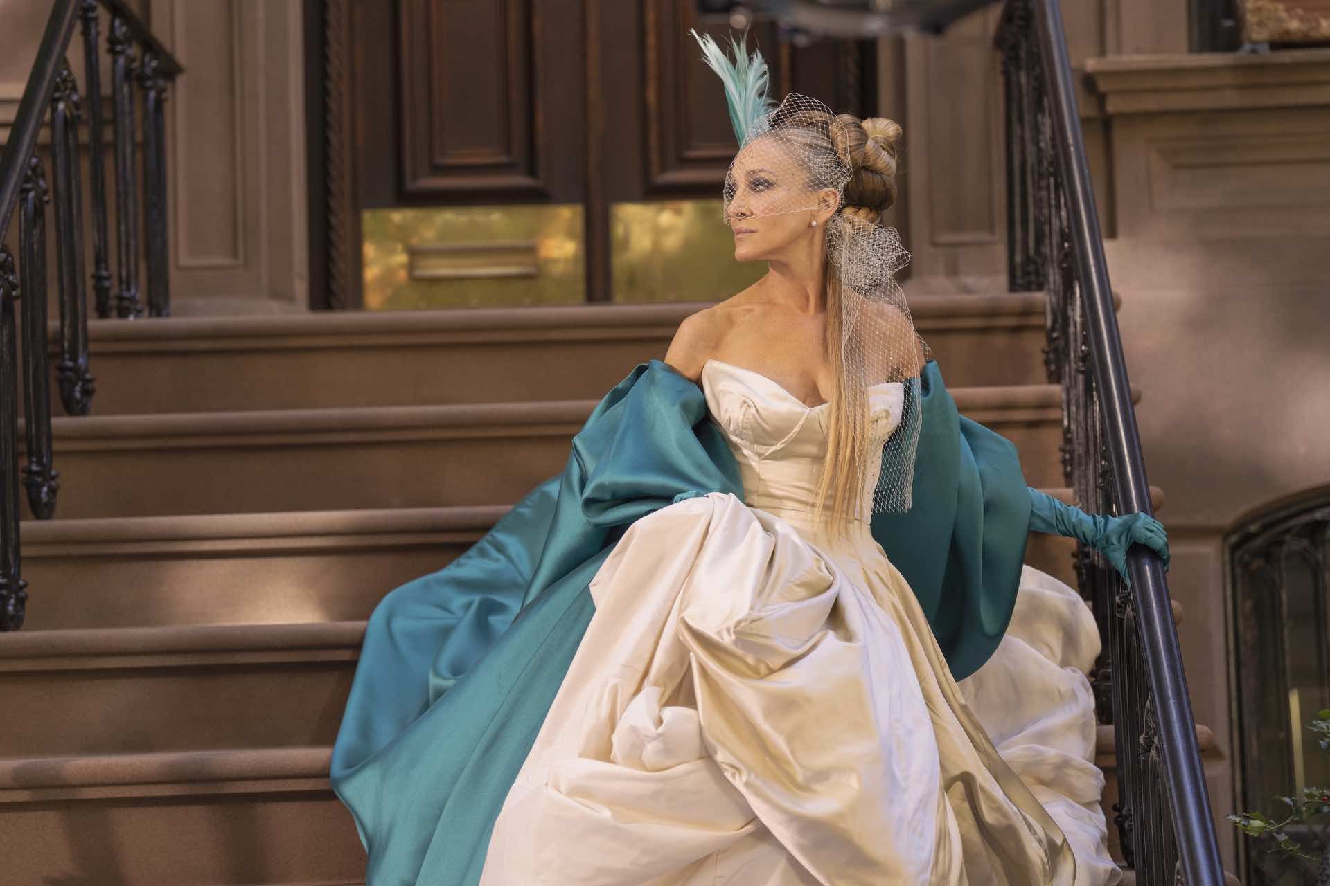 Sarah Jessica Parker as Carrie Bradshaw getting married in a Vivienne Westwood gown in Sex and the City