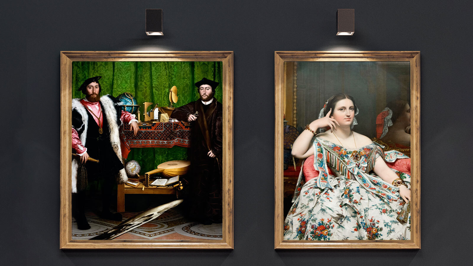 From left: The Ambassadors by Holbein and Madame Moitessier by Ingres