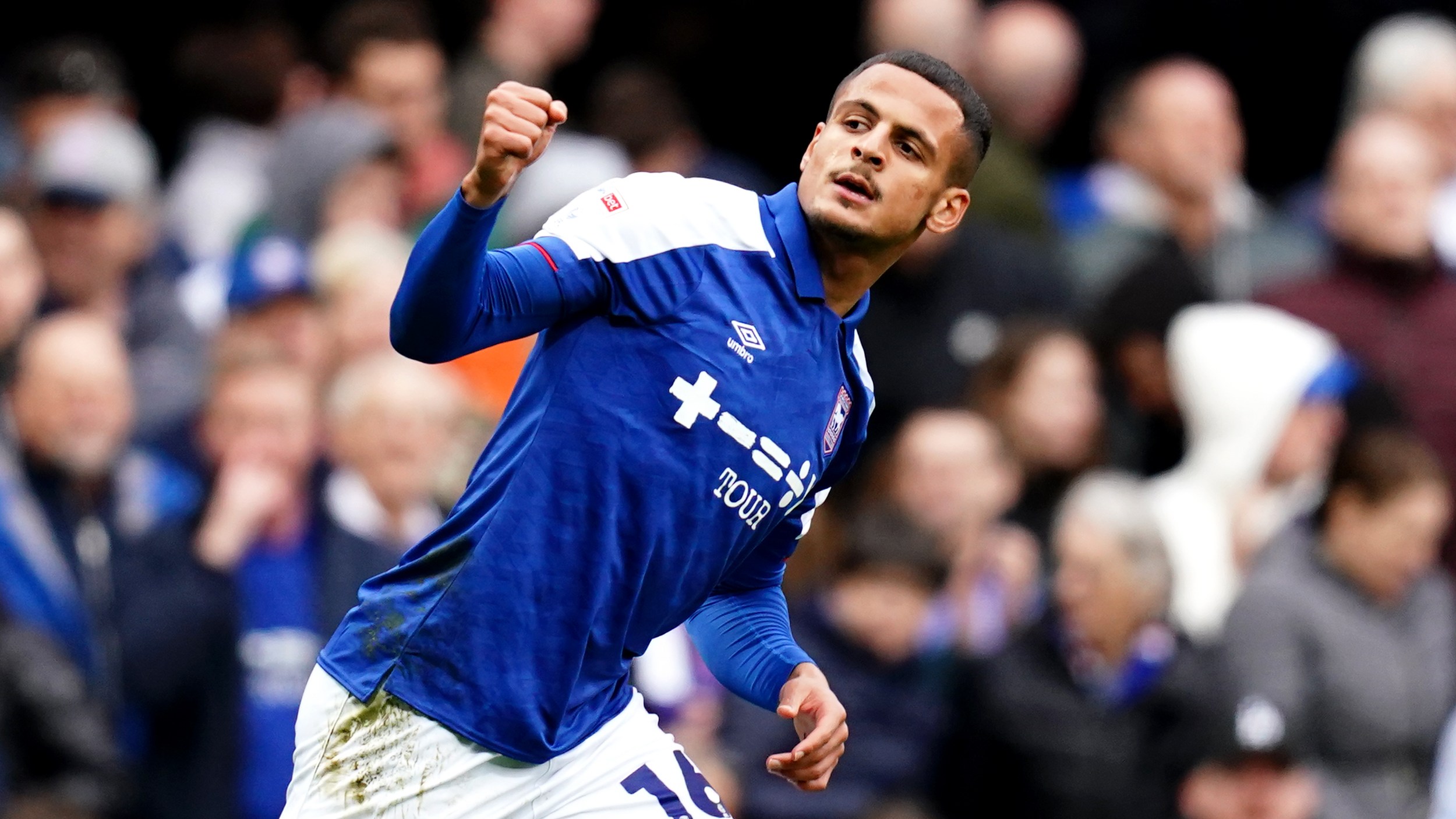 Al-Hamadi celebrates scoring in Ipswich’s 6-0 win against Sheffield Wednesday before the international break. He has four goals in his past seven Championship matches