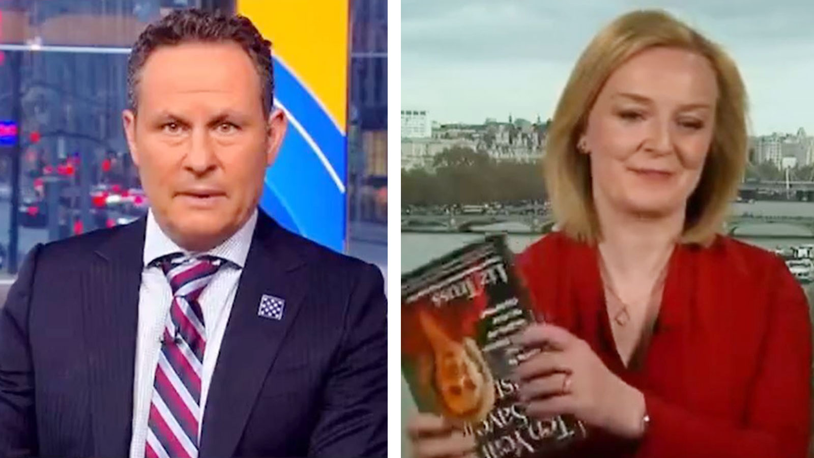 Liz Truss promotes her book on Fox News. She eventually turned it the right way round
