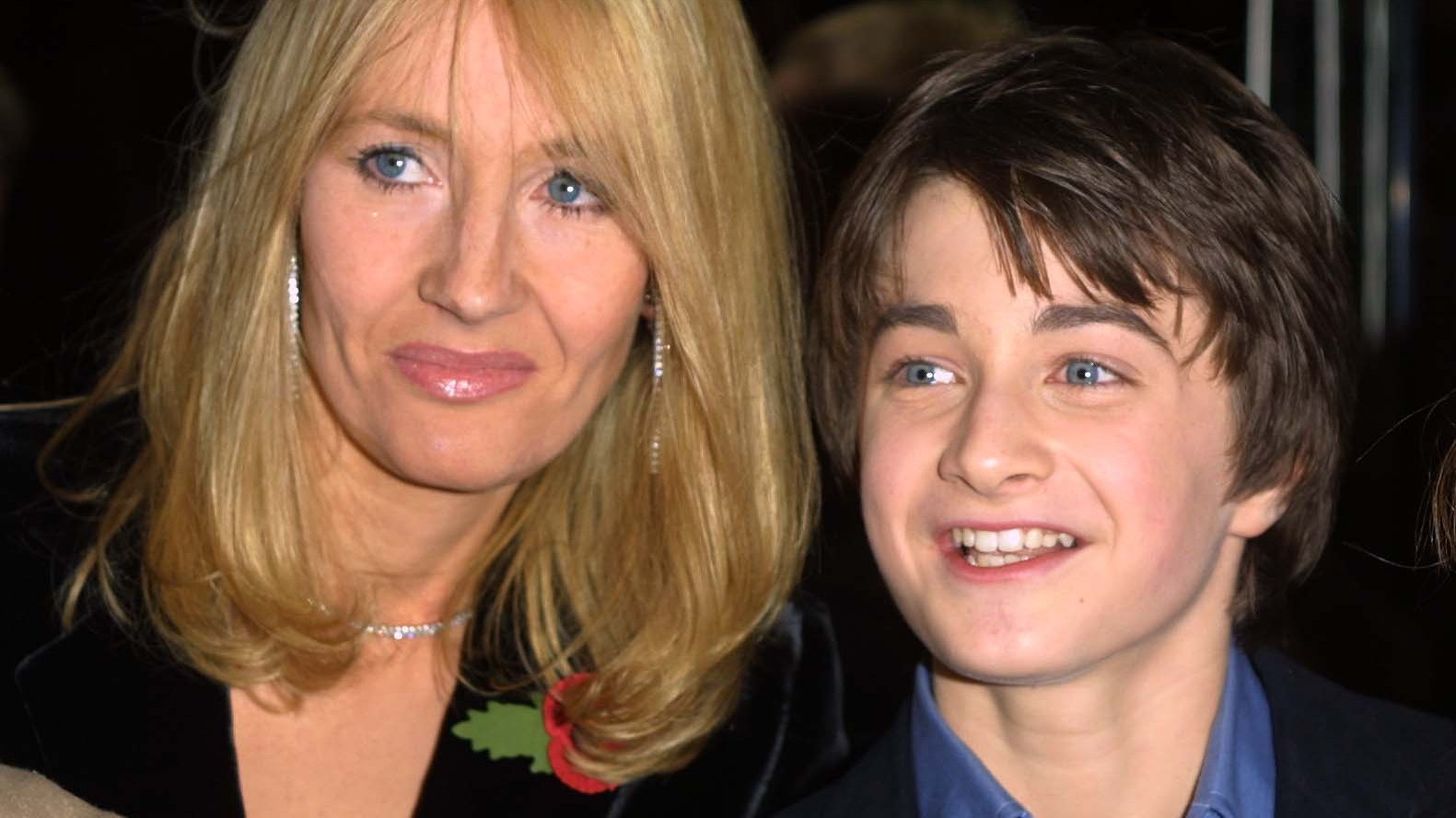 Rowling and Radcliffe, then aged 11, attend the world premiere of Harry Potter and The Philosopher’s Stone in London