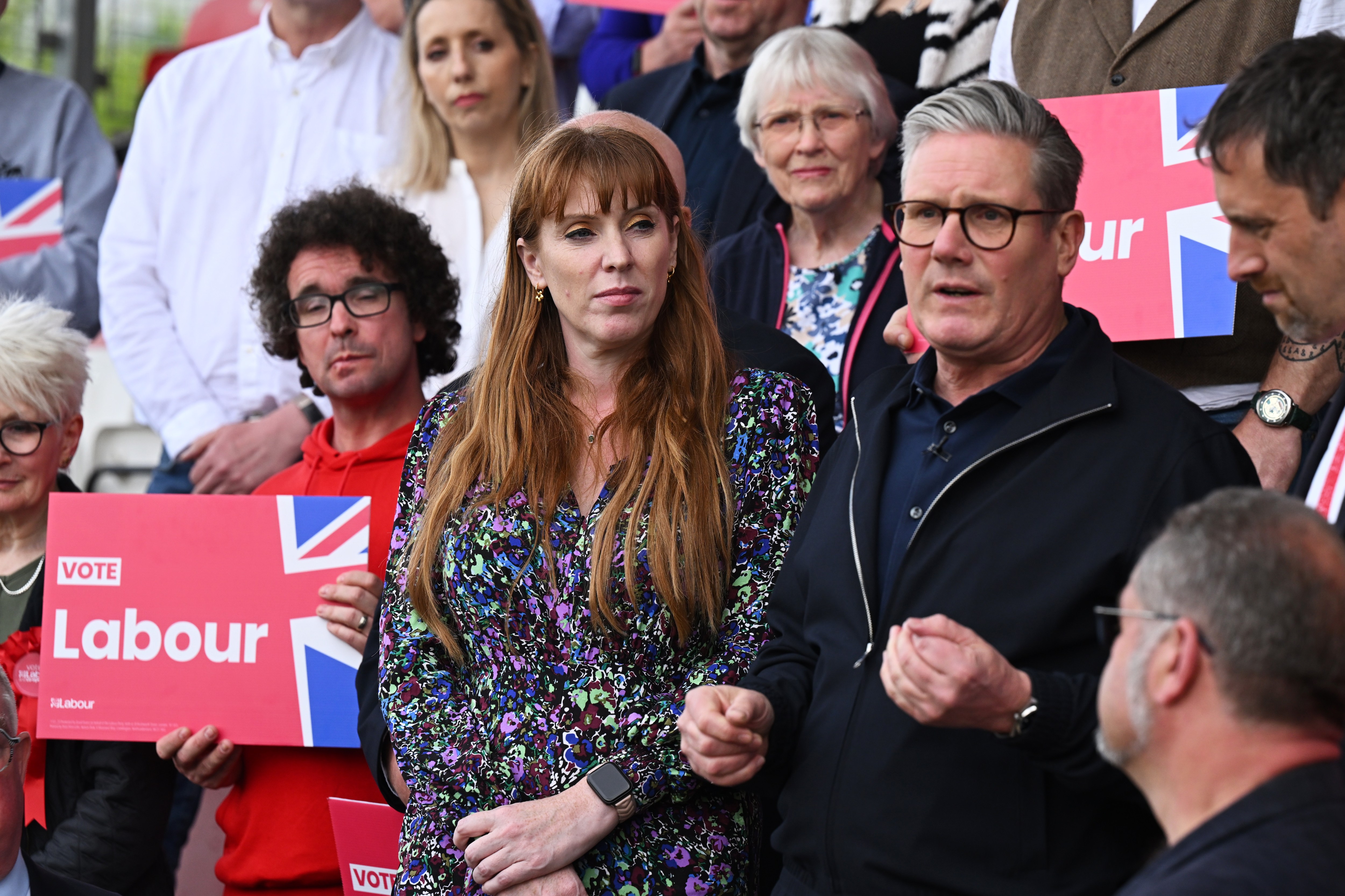 Angela Rayner campaigning with Sir Keir Starmer in Harlow on Wednesday. She has been spearheading the party’s proposals on workers’ rights