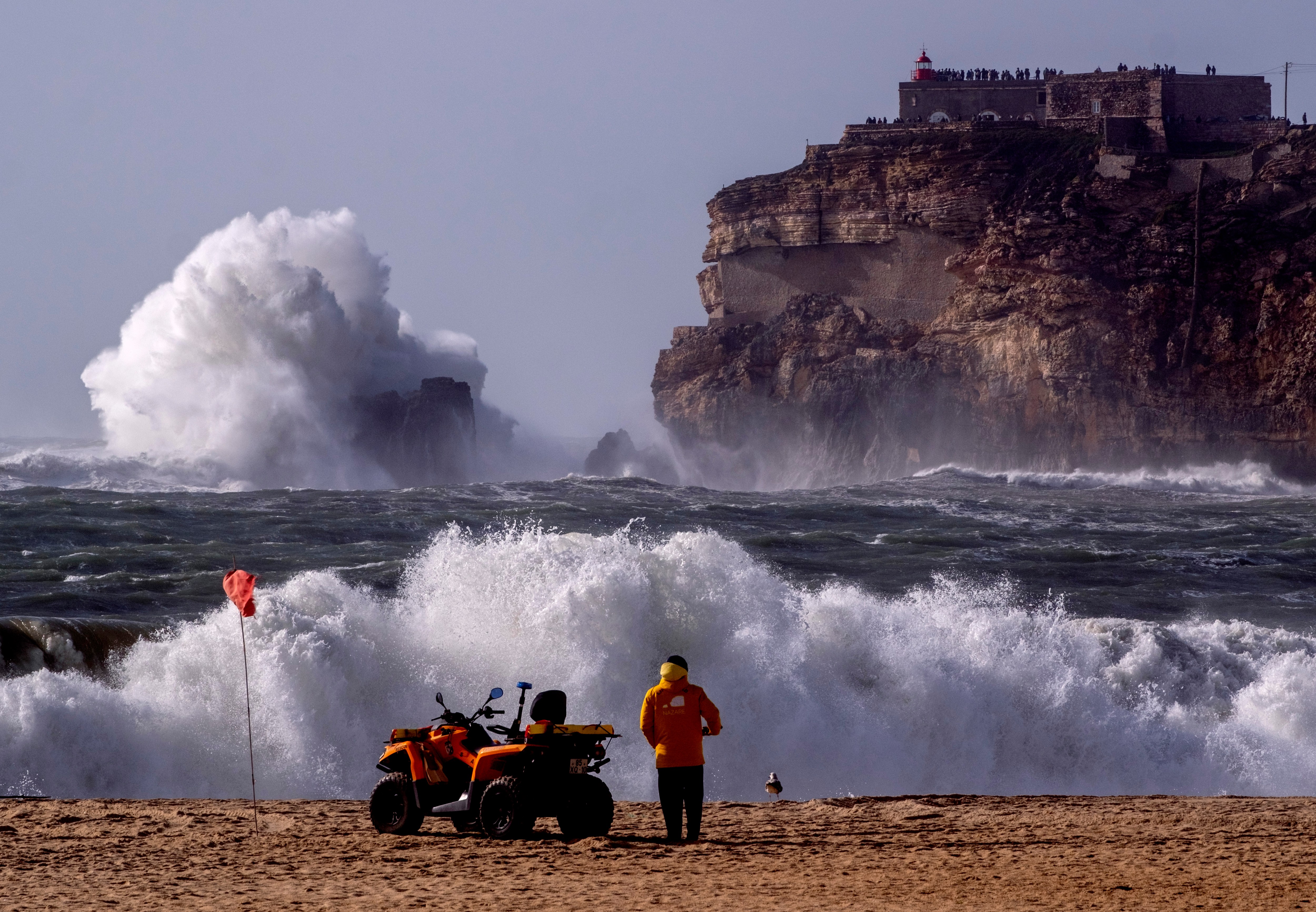 Strong winds whipped up the sea at Nazare, Portugal, a popular surfing spot. Further wind and rain are expected this week