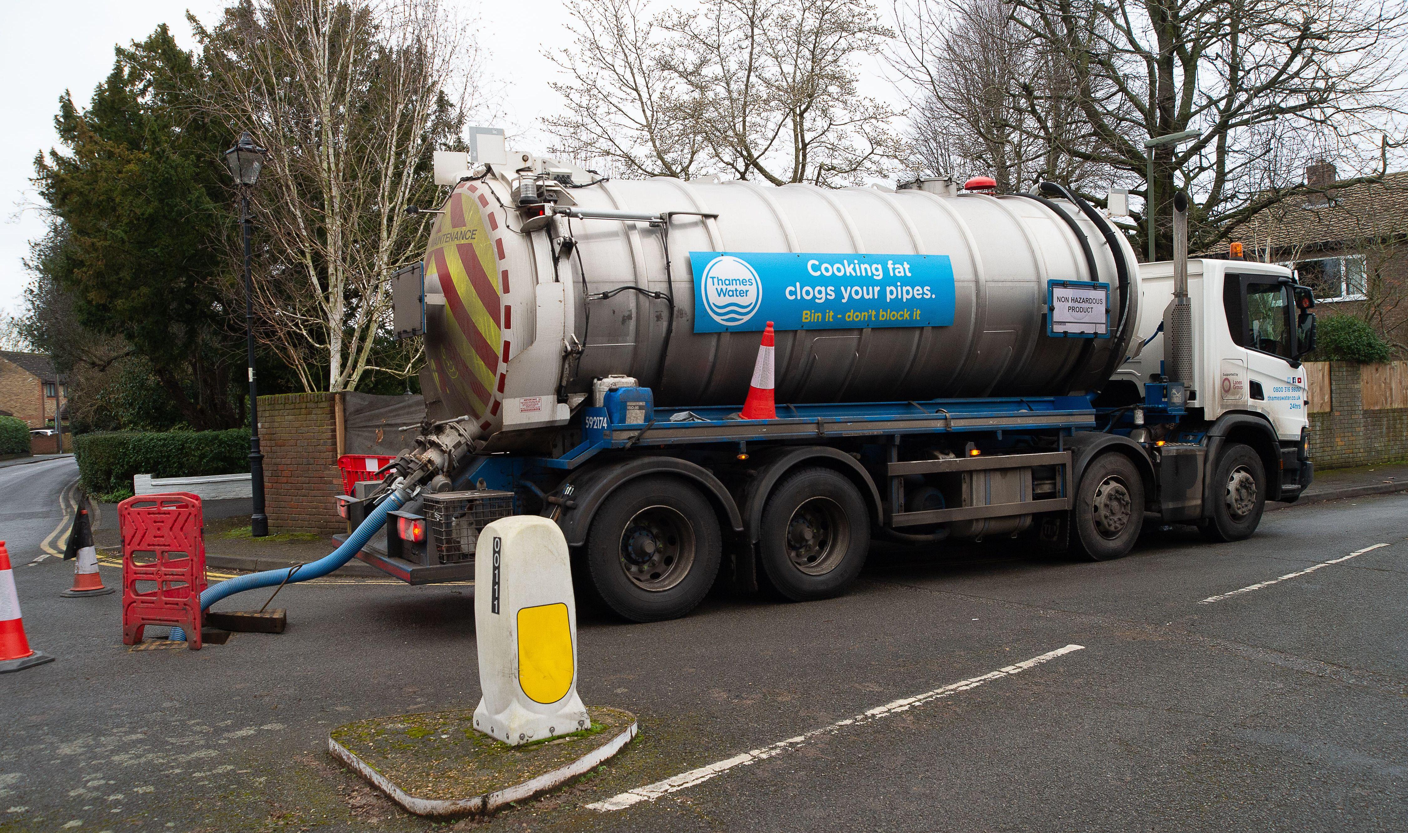 A Thames Water tanker in Thorpe, Surrey. The water company did not release figures for its use of the vehicles