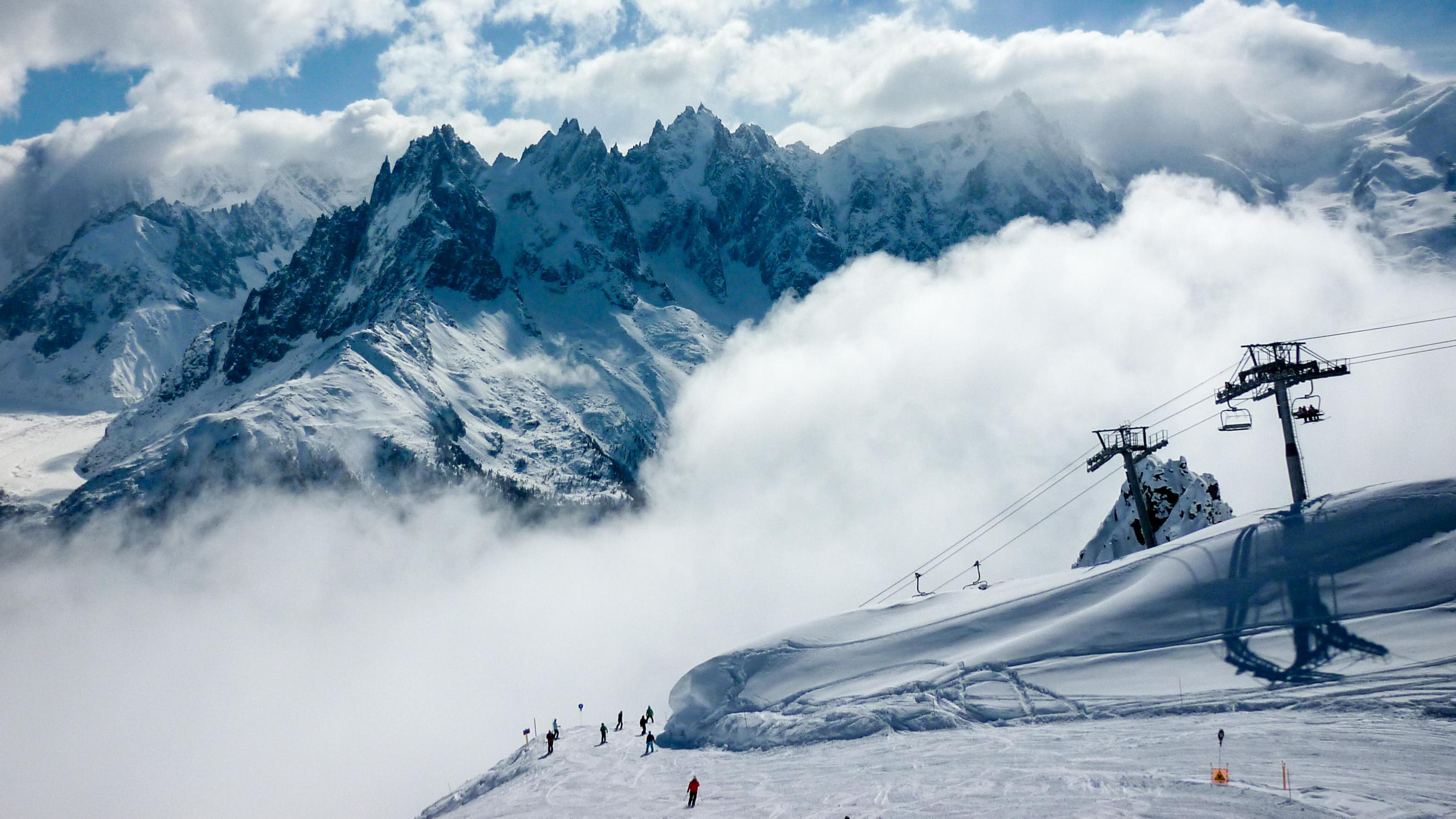 February is peak season in resorts such as Chamonix in the Alps