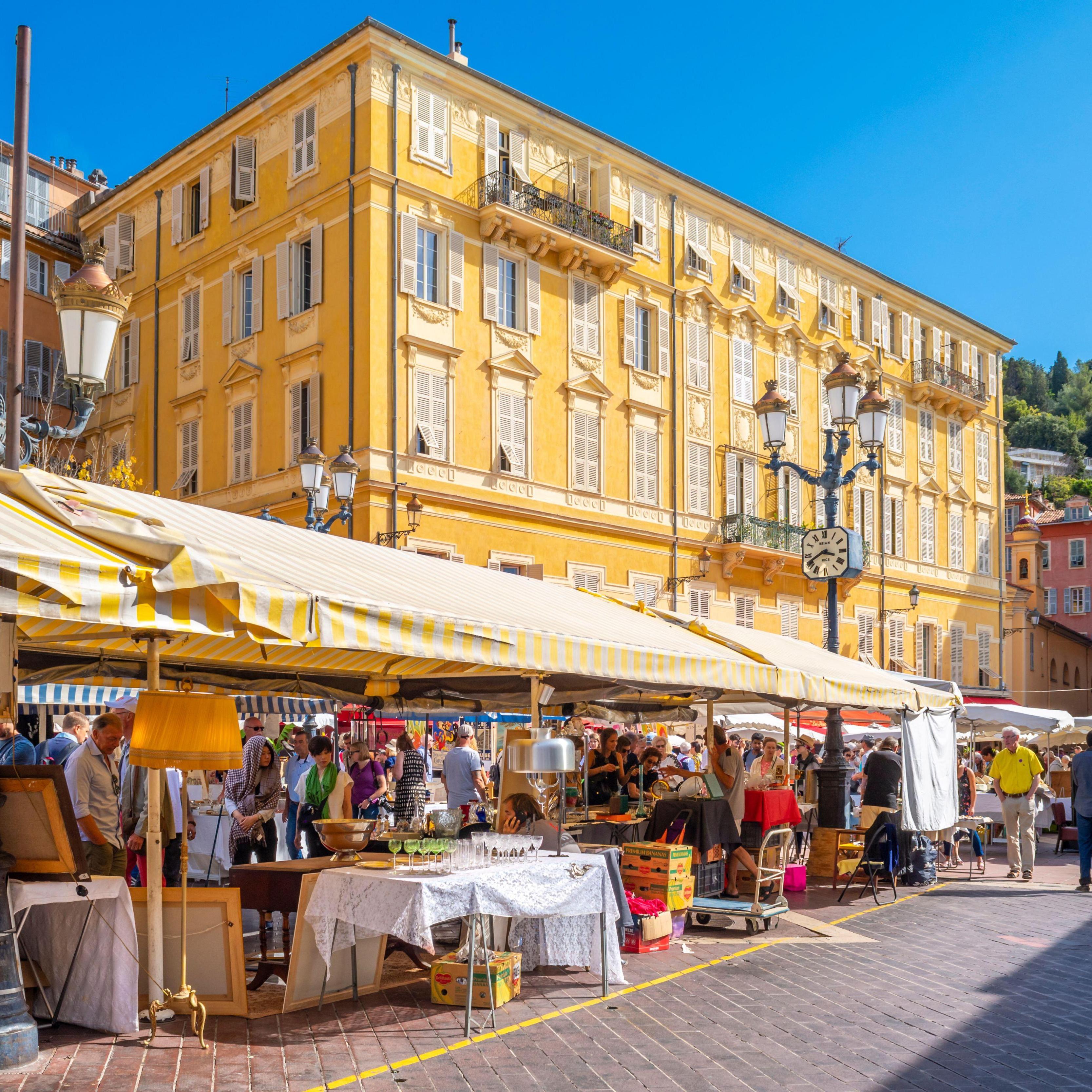 Tourists at Nice’s Cours Saleya flea market