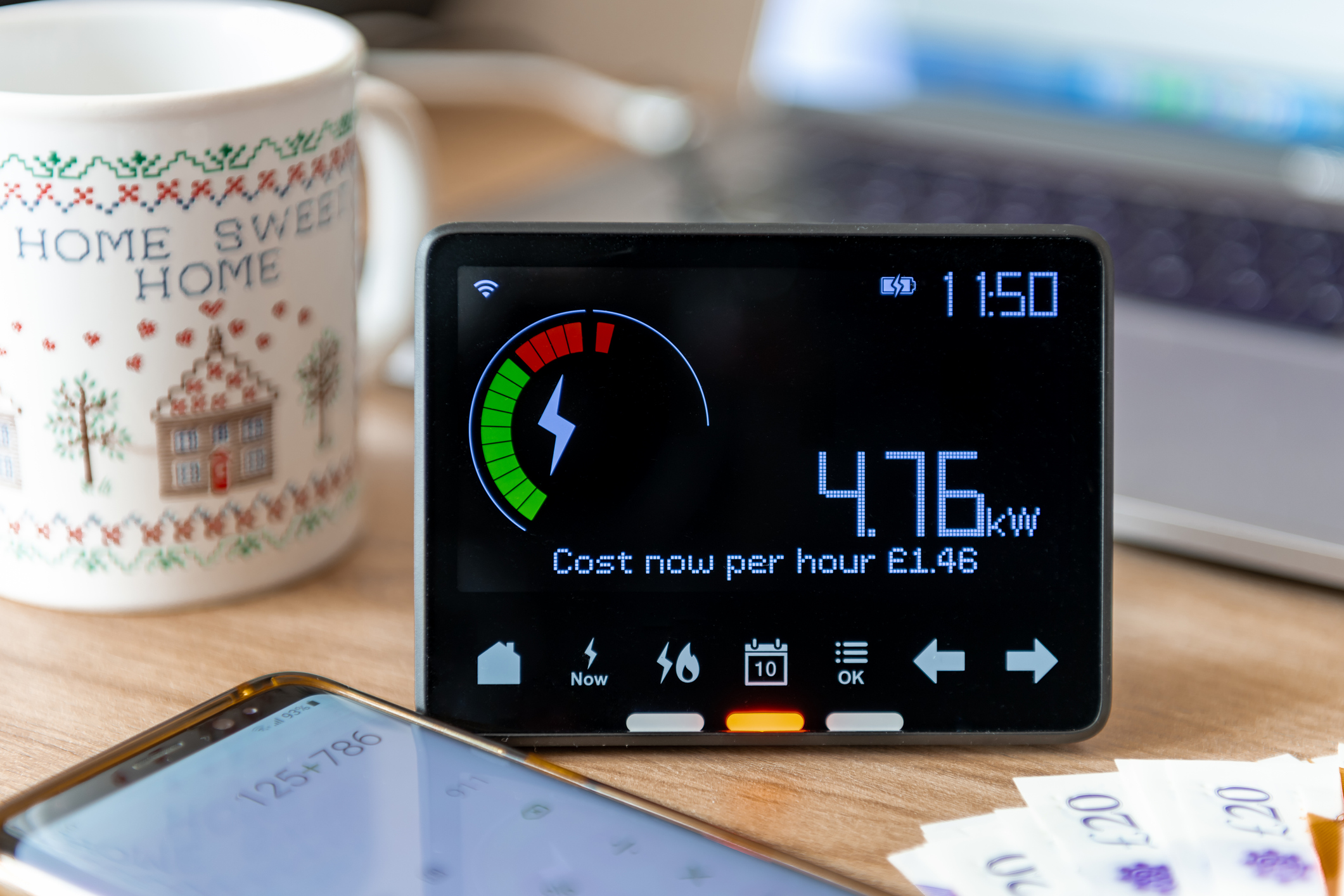 Smart reader displaying energy usage in UK home