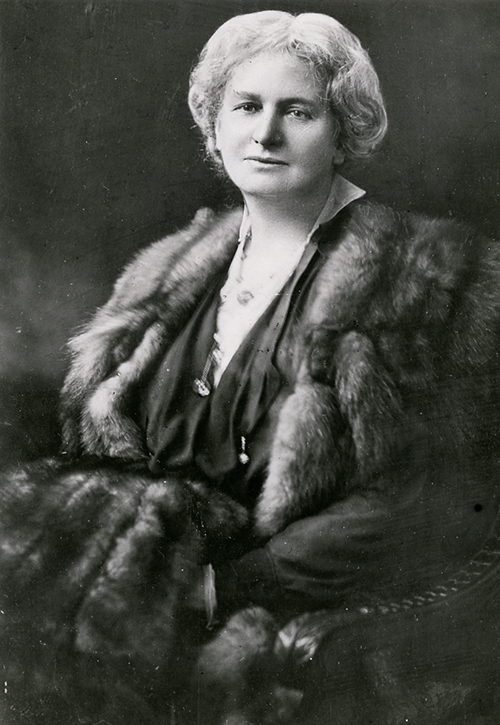 A black and white portrait of Flora Shaw