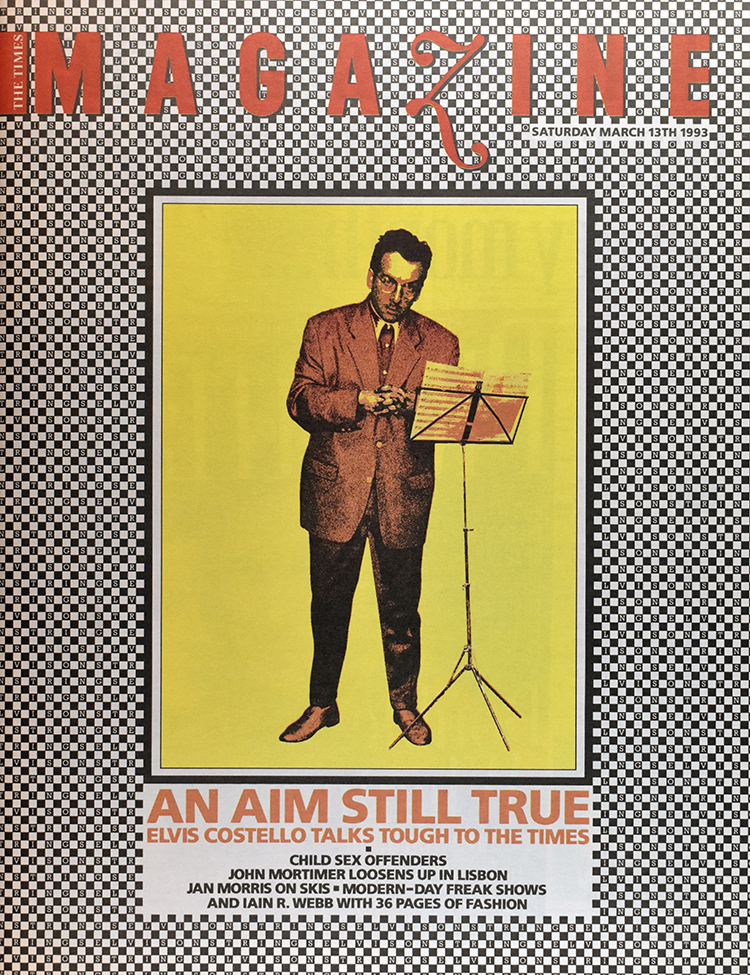 The cover of The Times Magazine featuring Elvis Costello