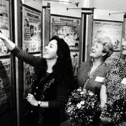 TV presenter Kate Bellingham unveiling the Quaker Tapestry Exhibition at the Friends Meeting House, Kendal