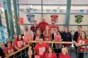 Students and staff wore red to show their support.