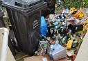 Kate Carmichael's back garden after three months' of missed recycling collections.