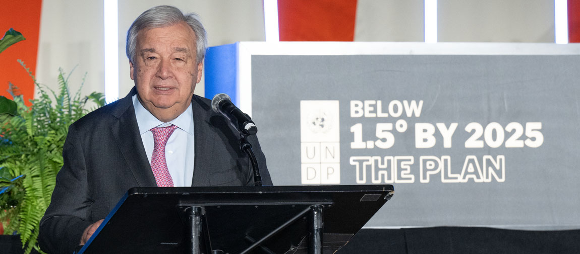 Secretary-General António Guterres addresses UNDP event showcasing leadership and collective action to tackle the climate crisis. UN Photo/Eskinder Debebe