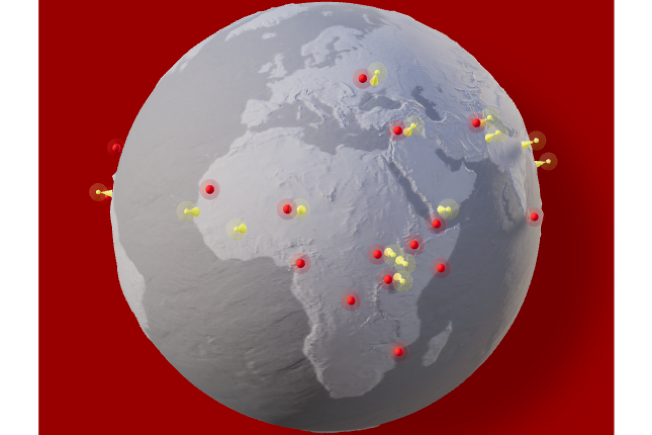 Иллюстрация - земной шар с красными точками, зонами кризиса