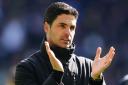 Mikel Arteta applauds Arsenal’s fans after the derby victory (Zac Goodwin/PA)