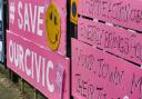 Banners at the demonstration on Saturday.