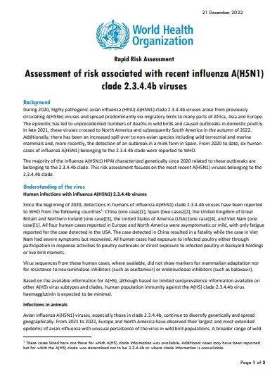 Assessment of risk associated with recent influenza A(H5N1) clade 2.3.4.4b viruses
