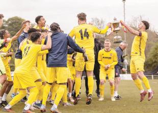 Champions Flackwell Heath lift Combined Counties trophy after relegating Chalfont St Peter