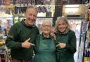 Sue Charlton [CENTER], a part-time sales assistant at Toys and Games of Worcester, has retired after seven years at the company (With shop owners Tim Evans (Left), Vicky Evans (Right)